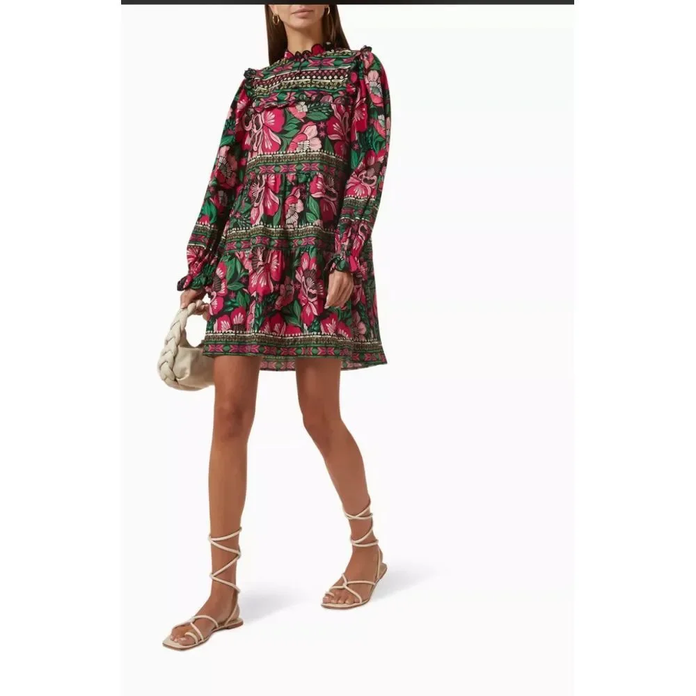 Farm Rio XS‎ Flower Garden Mini Dress in Organic-cotton